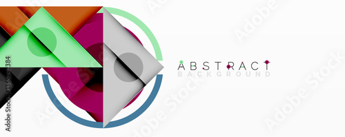 Geometric abstract design with layered triangles, circles, and gradients, forming a structured pattern with sharp contrasts and depth