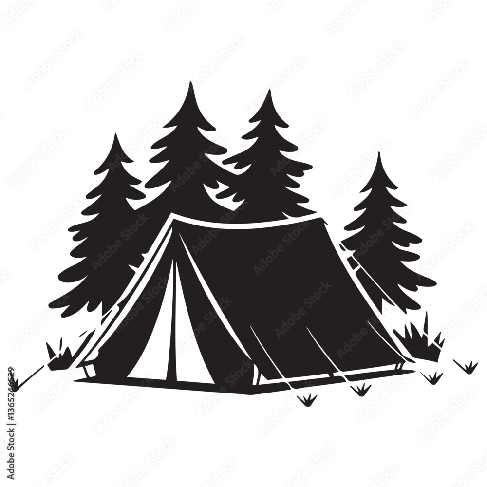Obraz premium camping tent silhouette vector Black, tent camp icon, Camping Tent. with white background