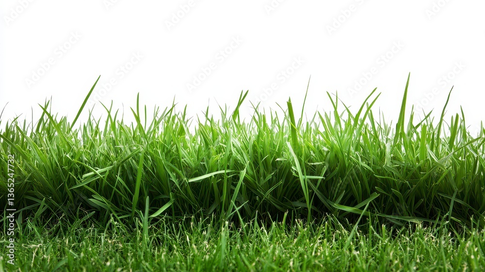 Fototapeta premium Lush Green Grass Lawn in Sunlight with Detailed Blades and Fresh Appearance Against Clean White Background