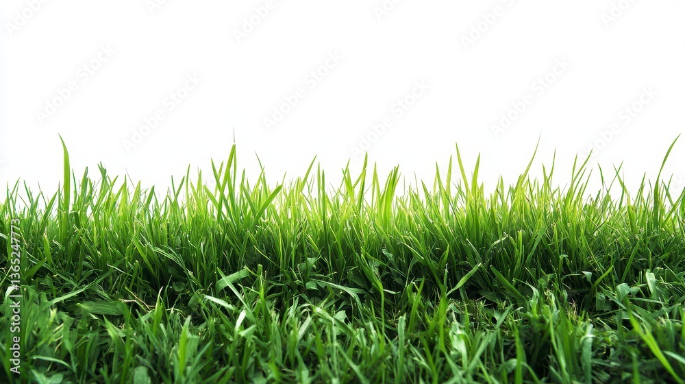 Fototapeta premium Lush Green Grass Lawn Texture on White Background in Full Frame Sunny Outdoor