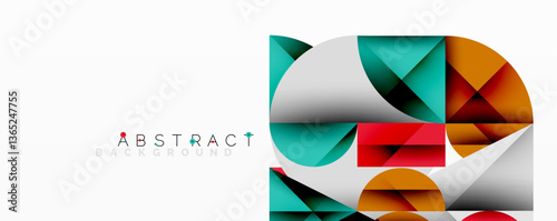 Abstract geometric artwork with overlapping circles and gradients, circle square triangle shapes background featuring sharp angular cuts, smooth shading, and structured layered composition