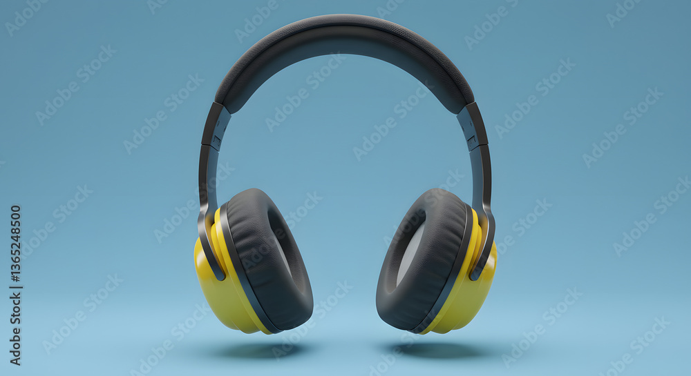 Naklejka premium Yellow and Black Headphones 3D Render