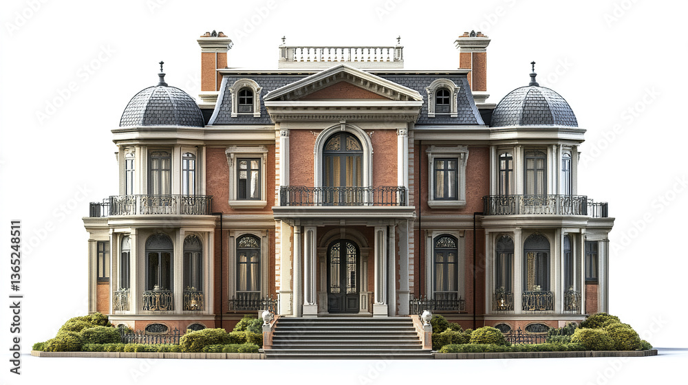 Fototapeta premium Elegant classic house with ornate details on white background