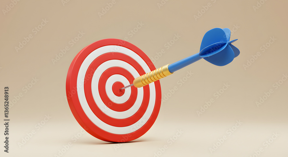 Dart Hitting Bullseye on Target 3D Render Dart Hitting Bullseye on Target 3D Render