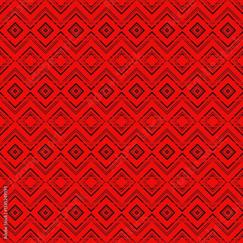 Red Tribal Diamond Line Pattern