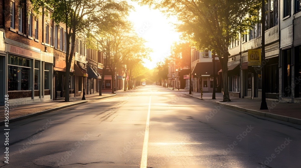 Serene Sunrise on a Deserted Main Street Serene Sunrise on a Deserted Main Street