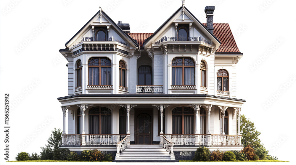 Fototapeta premium Victorian style house with ornate details on white background