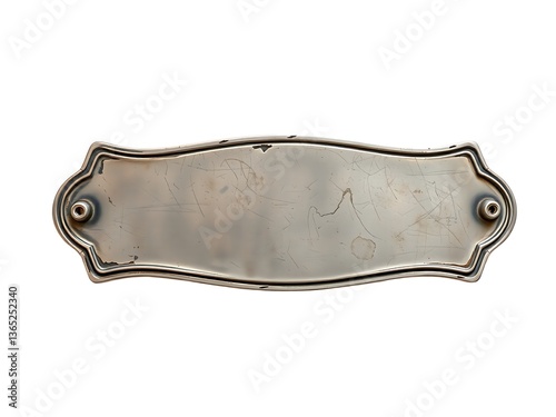 Vintage metal silver name plate or name plaque isolated on white background 