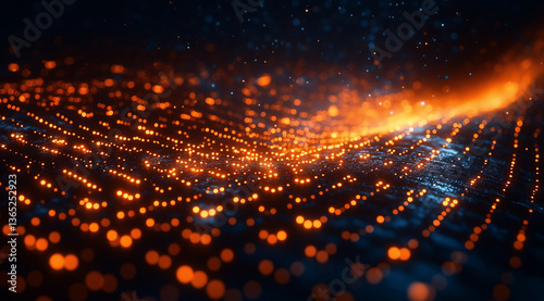 Digital technology background with blue light rays and binary code