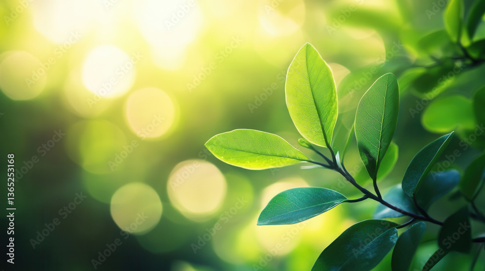 Closeup of green leaves growing on a branch in spring sunlight Closeup of green leaves growing on a branch in spring sunlight