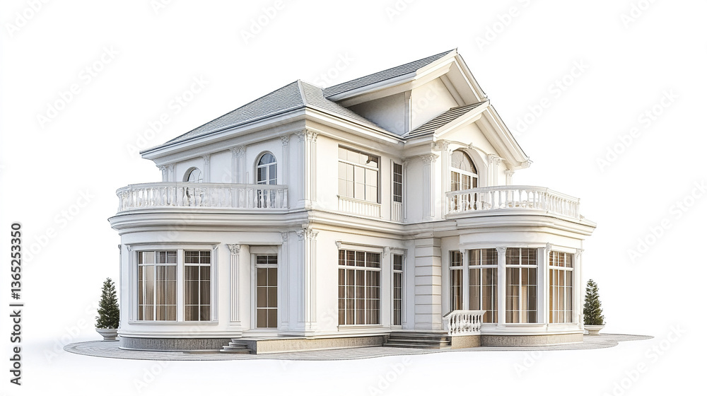 Fototapeta premium Elegant classic house with white facade and large windows