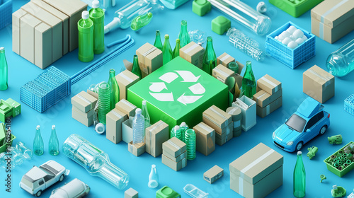 Extended Producer Responsibility (EPR) Concept, Sustainable Recycling Eco Friendly Waste Management with Plastic and Glass Bottles