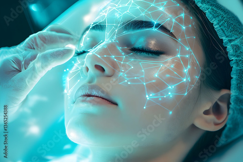 Futuristic skin analysis technology revealing a network of connections for precision treatment and enhancement