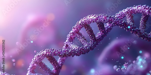 A close up artistic render of a purple dna strand