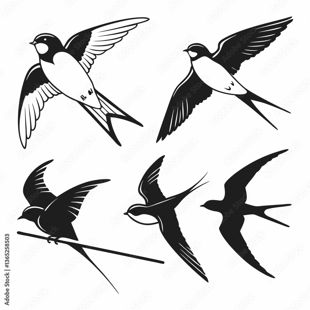 Fototapeta premium barn swallow icon set black silhouette vector bundle