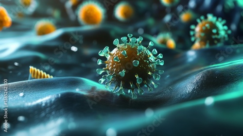 Highly Pathogenic Avian Influenza HPAI H7N9 H5N1 Virus 3D Illustration. Abstract Background of Avian Flu Pandemic, Respiratory Infection, and Medical Research.