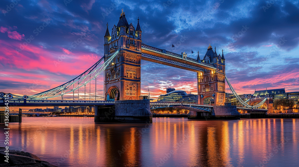 Obraz premium Scarlet Sunbeams Kissing the River Thames at Tower Bridge