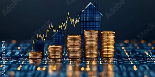 Stacks of gold coins representing increasing real estate value