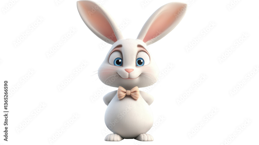 Obraz premium Easter Bunny's Charming Pose: A delightful, 3D rendered Easter Bunny, exuding charm with its bright blue eyes and a dapper bow tie, ready to spread joy.