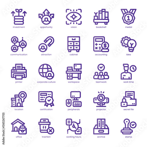 Office Culture Icon pack for your website, mobile, presentation, and logo design. Office Culture Icon line basic color design. Vector graphics illustration and editable stroke.
