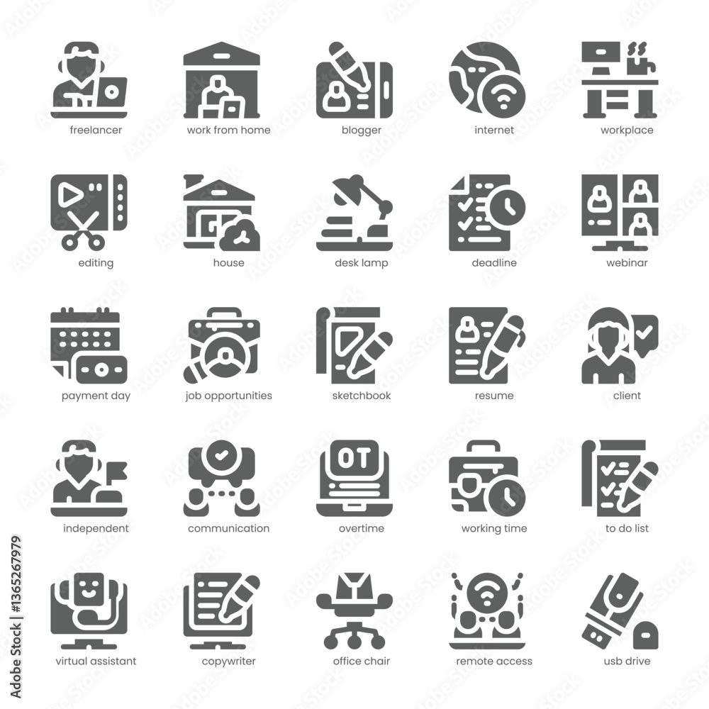Fototapeta premium Freelance Work Icon pack for your website, mobile, presentation, and logo design. Freelance Work Icon solid design. Vector graphics illustration and editable stroke.