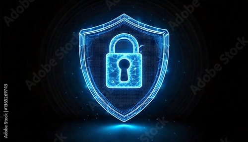 cadeado cibernético dentro de um escudo transparente iluminado, conceito segurança digital