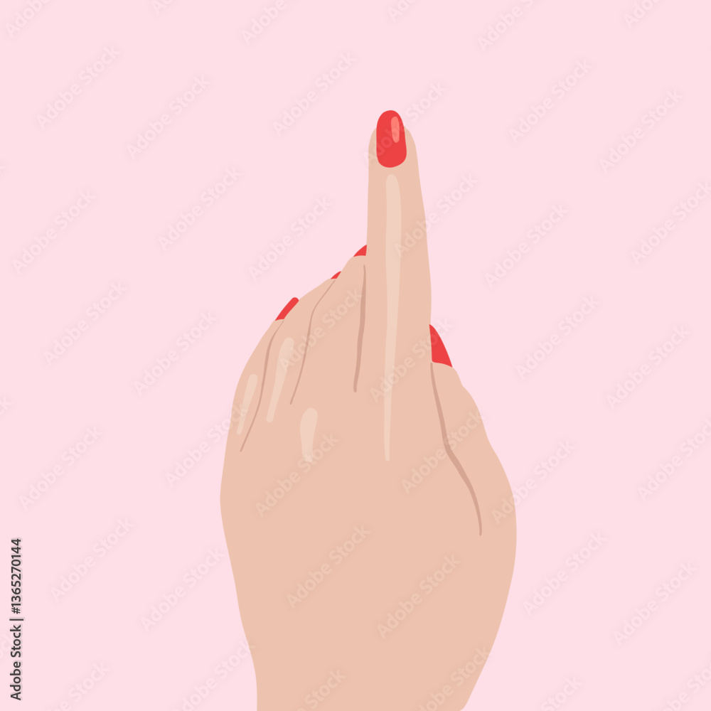 Hand with Finger Pointing Up and Red Nail Polish Illustration