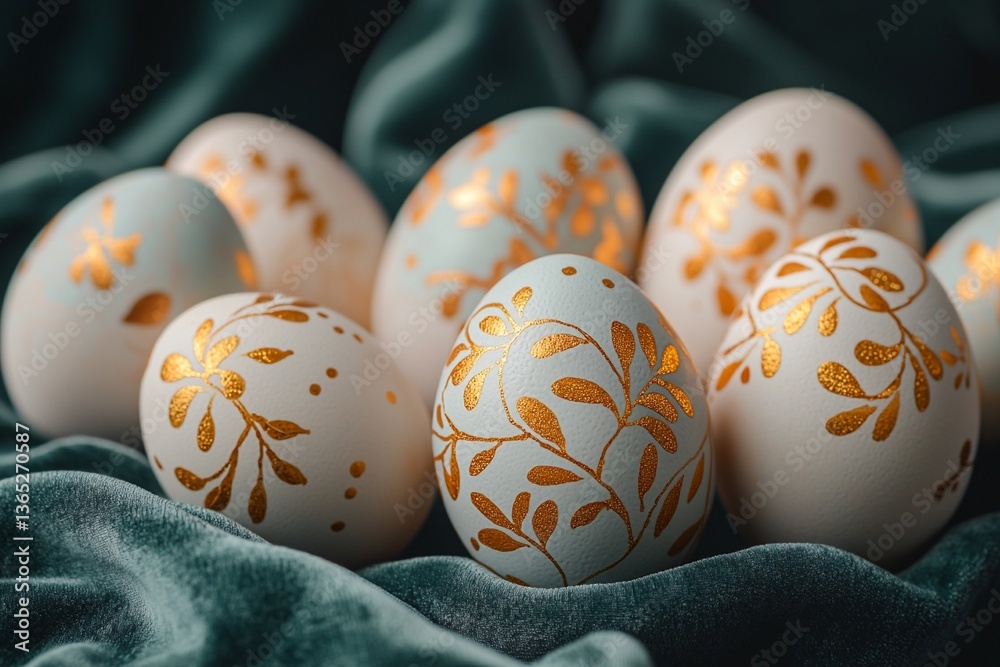 A close-up shot of a gilded, patterned Easter egg. Generative AI
