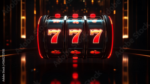 Black and Gold Slot Reel Showing 777