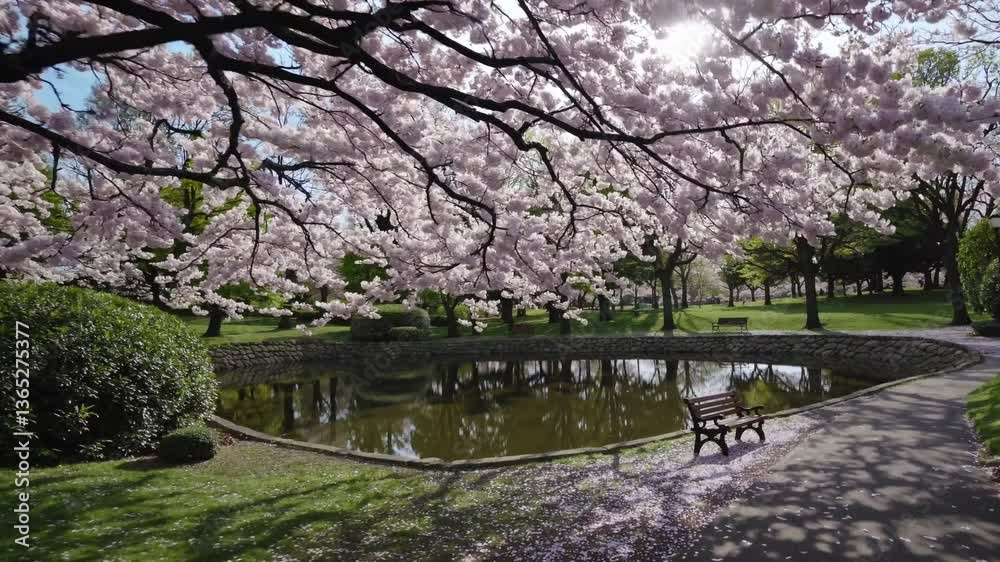 Serene springtime cherry blossom park bliss pink calm path bloom trees Serene springtime cherry blossom park bliss pink calm path bloom trees