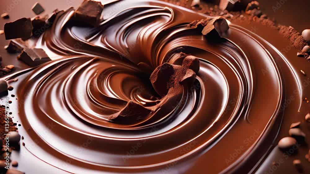 vórtice de chocolate derretido com pedaços saborosos