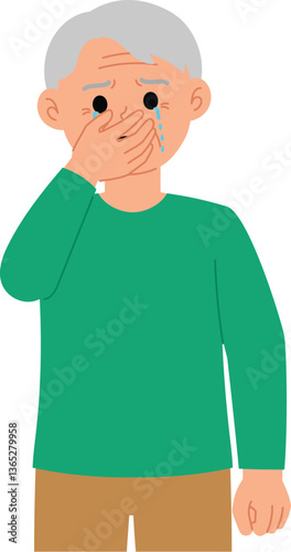 sadly senior man crying and hand cover the mouth illustration