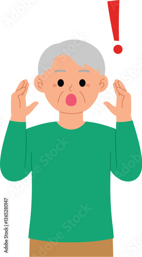 surprised senior man with exclamation mark illustration