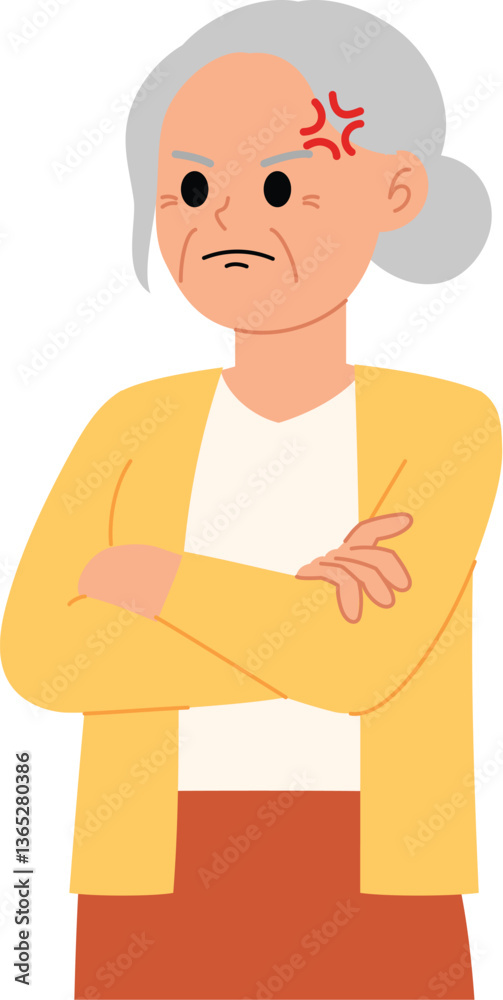 Fototapeta premium angry senior woman doing arms crossed illustration