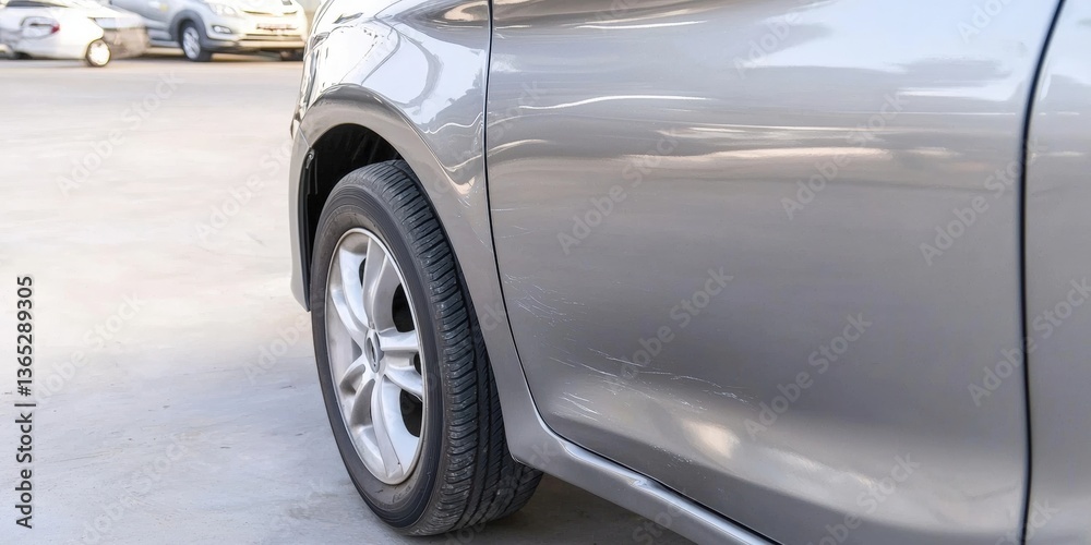 Fototapeta premium Damaged Car Door, car with scratch of accident