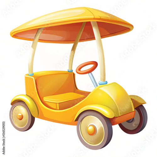 Yellow pedal car with canopy for two kids playing outdoors. This colorful vector illustration shows a yellow pedal car with a canopy, designed for two kids to play outdoors. Illustration vector