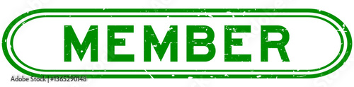 Grunge green member word rubber seal stamp on white background