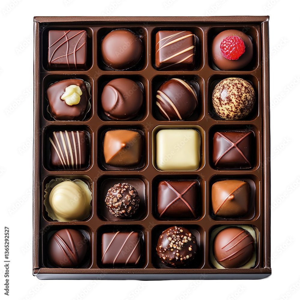 Assorted Gourmet Chocolate Box With Various Shapes, Patterns, And Colors Isolated On Transparent Background Assorted Gourmet Chocolate Box With Various Shapes, Patterns, And Colors Isolated On Transparent Background