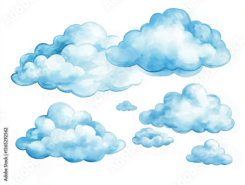 Abstract Blue Watercolor Background with Hand-Painted Brush Strokes and White Space