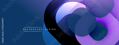 Circular abstract design with overlapping translucent circles and round shapes, blending gradients and smooth curves, creating depth, contrast, and a dynamic visual effect