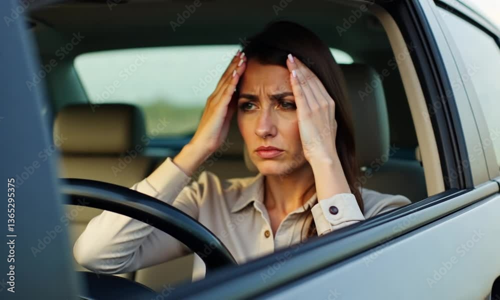 Stressed Woman Driving – Feeling Tired and Overwhelmed Stressed Woman Driving – Feeling Tired and Overwhelmed
