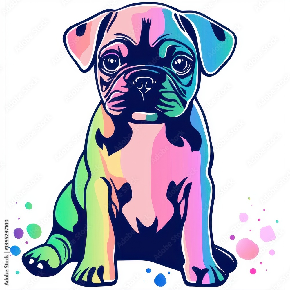 Fototapeta premium Rainbow Pastel Pug Puppy Sitting