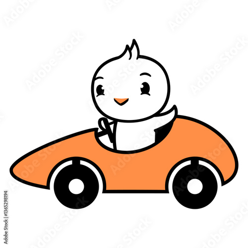 Duck Drives Fast Racing Car Sport Hobby Fun Cute Design Lover Art Vector Illustration Card T-Shirt Poster Sticker Graphic Print Decorative Drawing Isolated Logo Decoration Symbol Creative Cool Style

