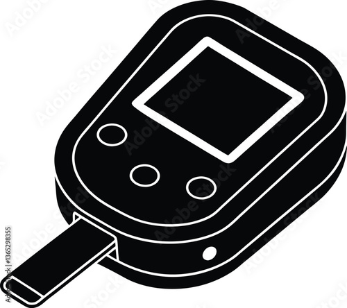 Black Glucometer Device with Blood Test Strip on Transparent Background