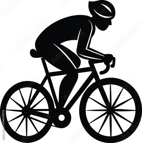 Silhouette Cyclist Design, Racing Bicycle in Black Outline on Transparent Background