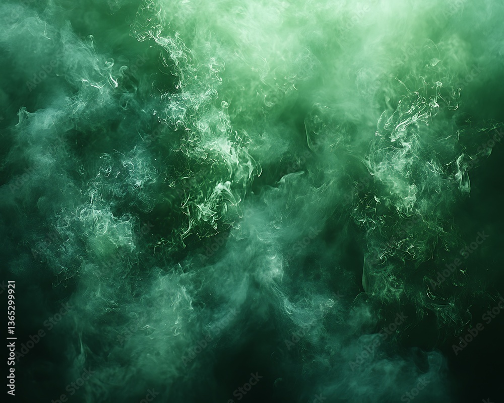Fototapeta premium Swirling green colored smoke creating an ethereal and moody background
