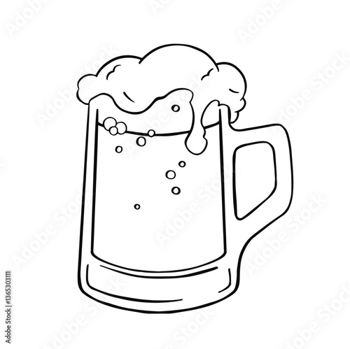 beer mug with foamy drink line vector