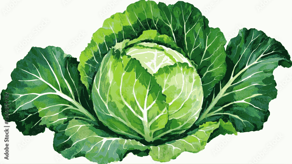 Obraz premium Head of green cabbage isolated watercolor vector illustration svg 
