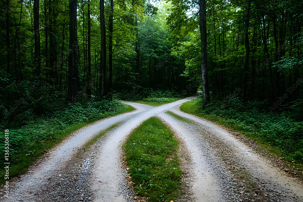 Obraz premium Aerial view of a crossroads in a forest
