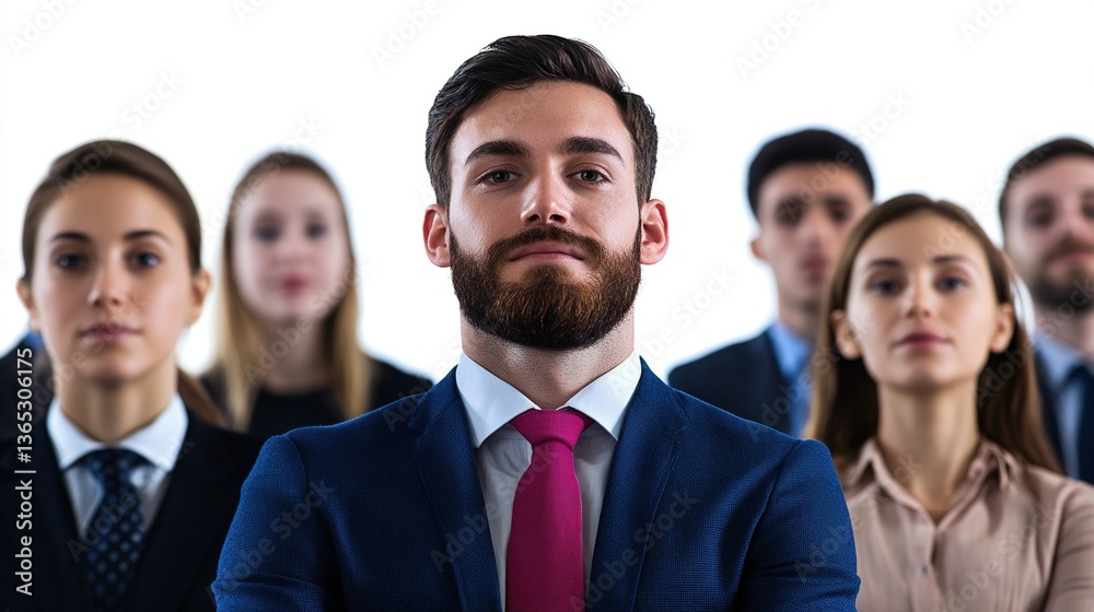 Confident businessman leading diverse team. Confident businessman leading diverse team.